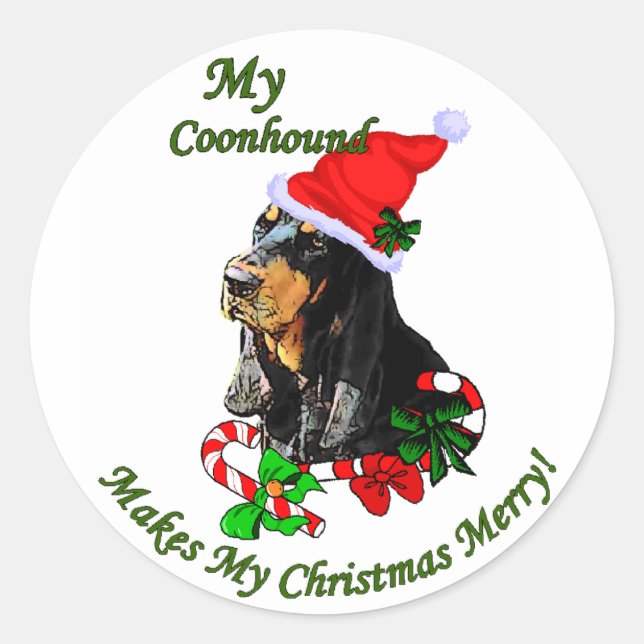 Black and Tan Coonhound Weihnachtsgeschenke Runder Aufkleber (Vorderseite)