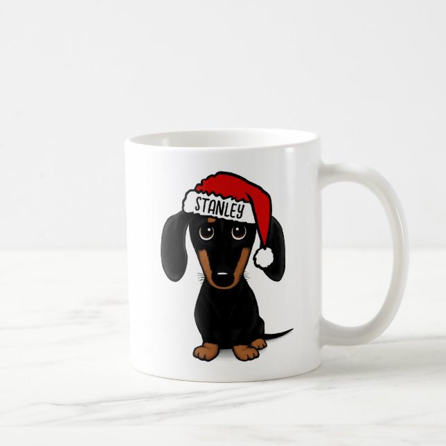 Black and Tan Dackel Santa Dog Individuelle Name Kaffeetasse (Rechts)