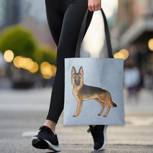 Black and Tan German Shepherd Cartoon Dog Blue Tasche (Please note: This image is a digital mockup. The product may not be in scale.)