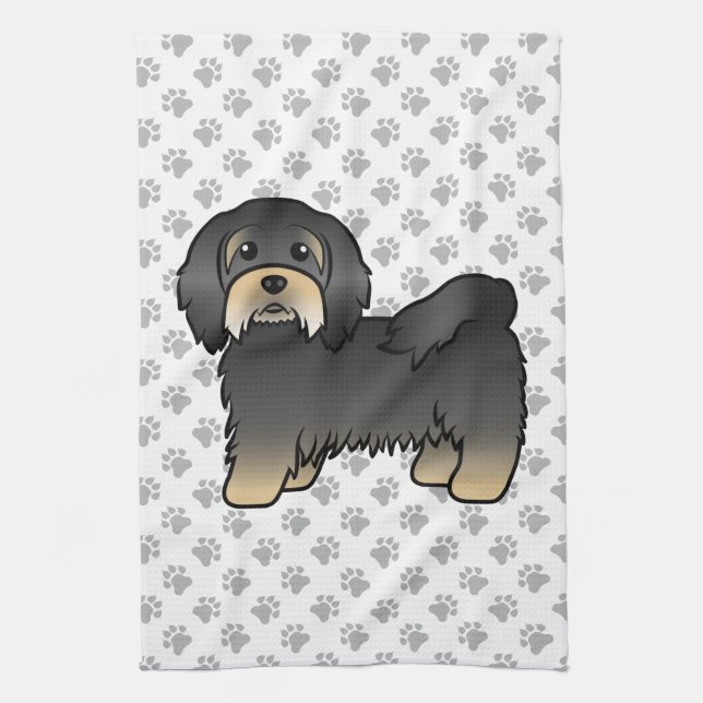 Black and Tan Havanese Niedlich Cartoon Dog Geschirrtuch (Vertikal)