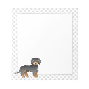Black and Tan Mini Goldendoodle Cartoon Dog & Paws Notizblock