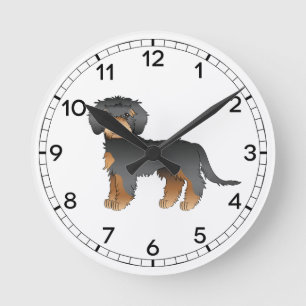 Black and Tan Mini Goldendoodle Niedlicher Cartoon Runde Wanduhr