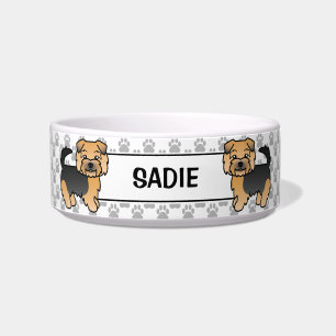 Black and Tan Norfolk Terrier Cartoon Hunde & Name Napf