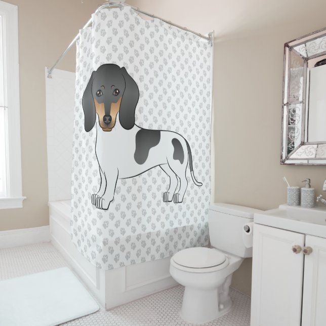 Black and Tan Piebald Kurz Hair Dackel & Paws Duschvorhang (Beispiel)