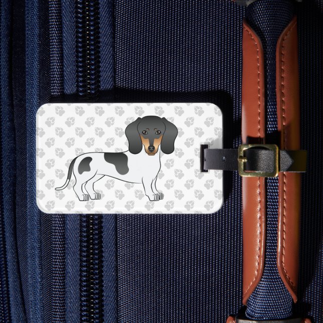 Black and Tan Piebald Kurz Hair Dackel & Text Gepäckanhänger (Vorderseite Insitu 4)