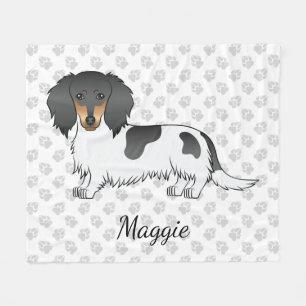 Black and Tan Piebald Long Hair Dackel & Name Fleecedecke