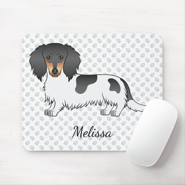 Black and Tan Piebald Long Hair Dackel & Name Mousepad (Mit Mouse)
