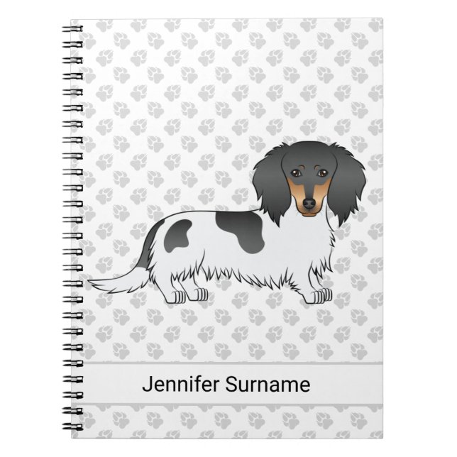 Black and Tan Piebald Long Hair Dackel & Text Notizblock (Vorderseite)