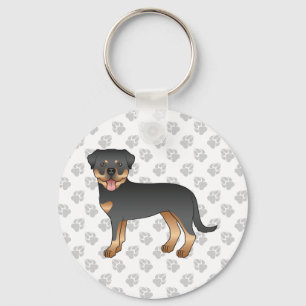 Black And Tan Rottweiler Cute Cartoon Dog And Paws Schlüsselanhänger