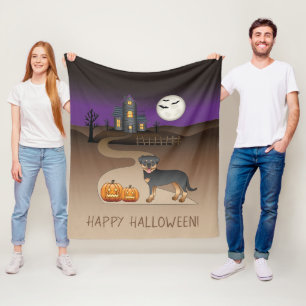 Black and Tan Rottweiler Halloween Spuk Haus Fleecedecke