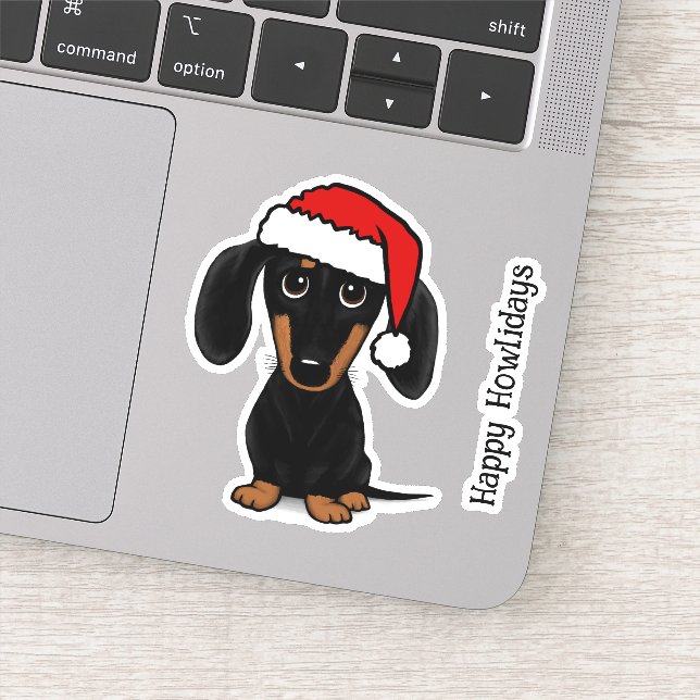 Black and Tan Santa Dackel Niedlich Dog Weihnachte Aufkleber (Detail)