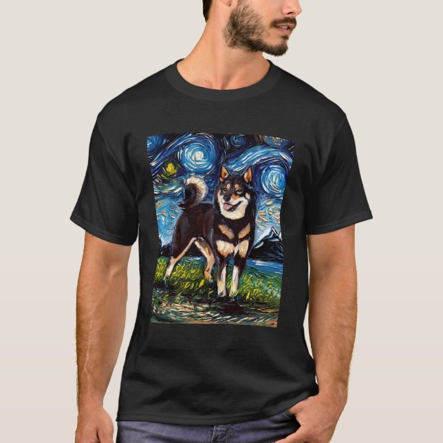 Black and Tan Shiba Inu Starry Night Niedlich Hund T-Shirt (Vorderseite)