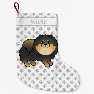 Black and Tan Spitz Niedlich Cartoon Dog & Name Kleiner Weihnachtsstrumpf