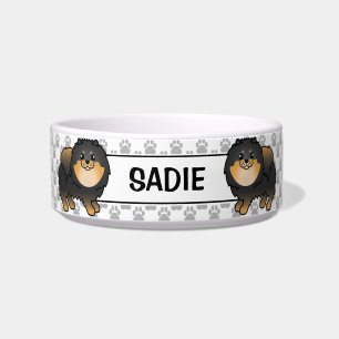 Black and Tan Spitz Niedlich Cartoon Dog & Name Napf