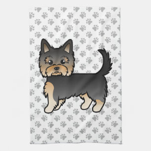Black and Tan Yorkshire Terrier Cartoon Dog & Paws Geschirrtuch