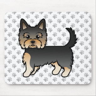 Black and Tan Yorkshire Terrier Cartoon Dog & Paws Mousepad