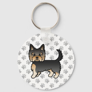 Black And Tan Yorkshire Terrier Cartoon Dog & Paws Schlüsselanhänger