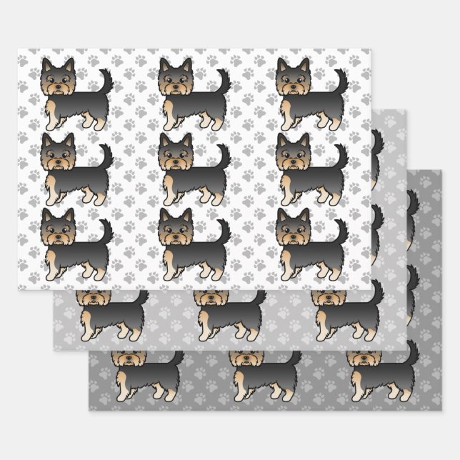 Black and Tan Yorkshire Terrier Dog Pattern Geschenkpapier Set (Set)