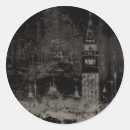 Black and Taupe Distressed Skyline Venice Italien Runder Aufkleber