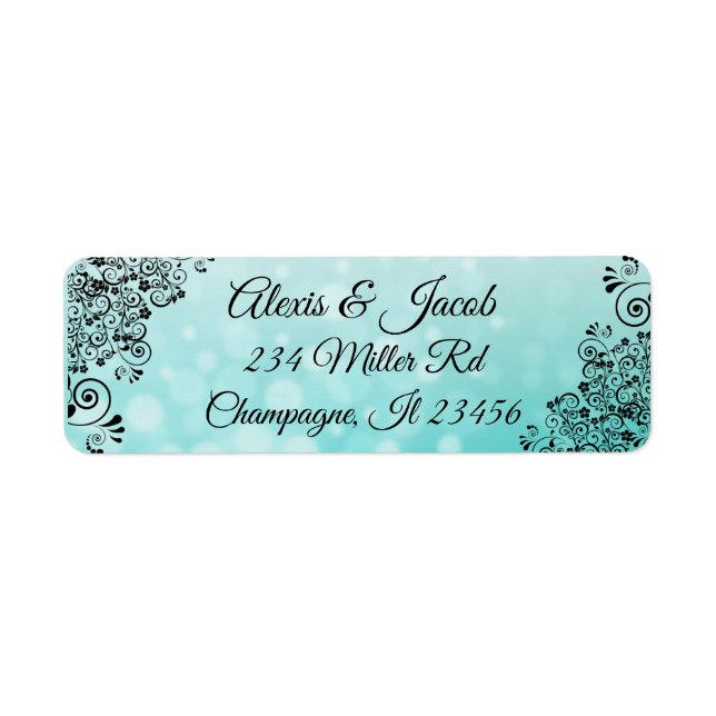 Black and Teal Elegant Script Return Label (Vorne)