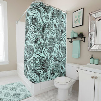 Black and teal paisley  duschvorhang