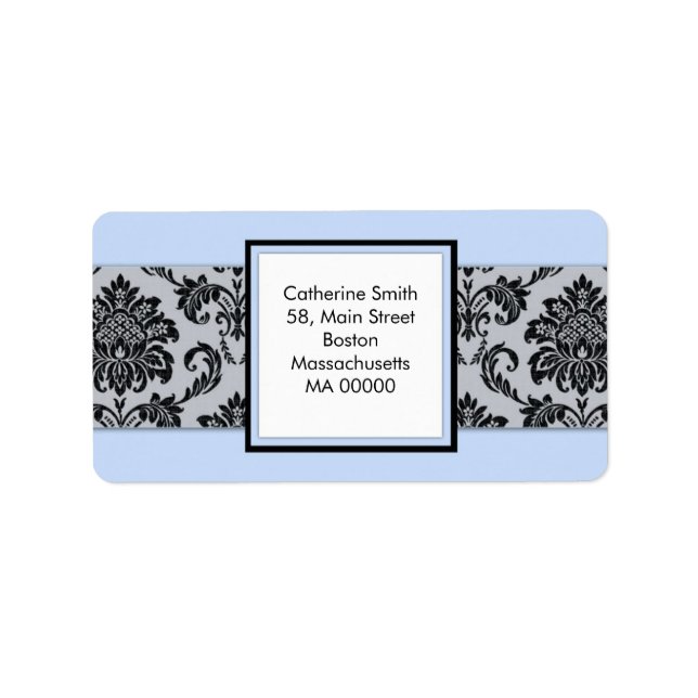 Black and Tiffany Damask Address Labels Adressaufkleber (Vorne)