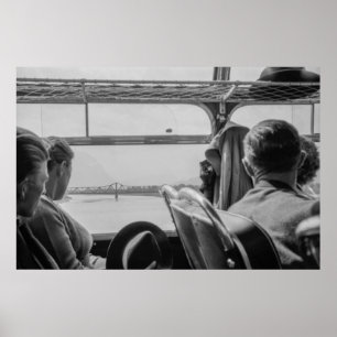 Black and White 1968 European Countryside Bus Ride Poster
