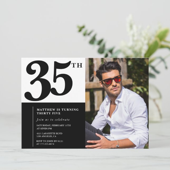 Black and White 35th Birthday Invitations Photo (Debout devant)