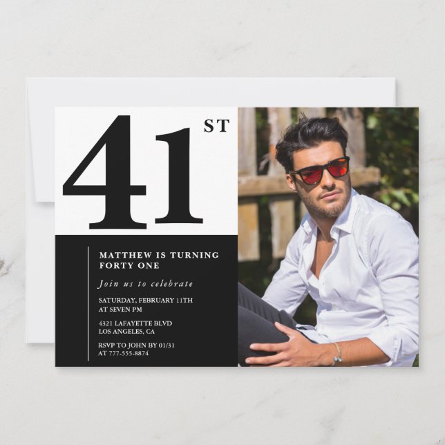 Black and White 41st Birthday Invitations Photo (Devant)