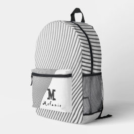 Black and white Abstract lines Monogram school Bedruckter Rucksack