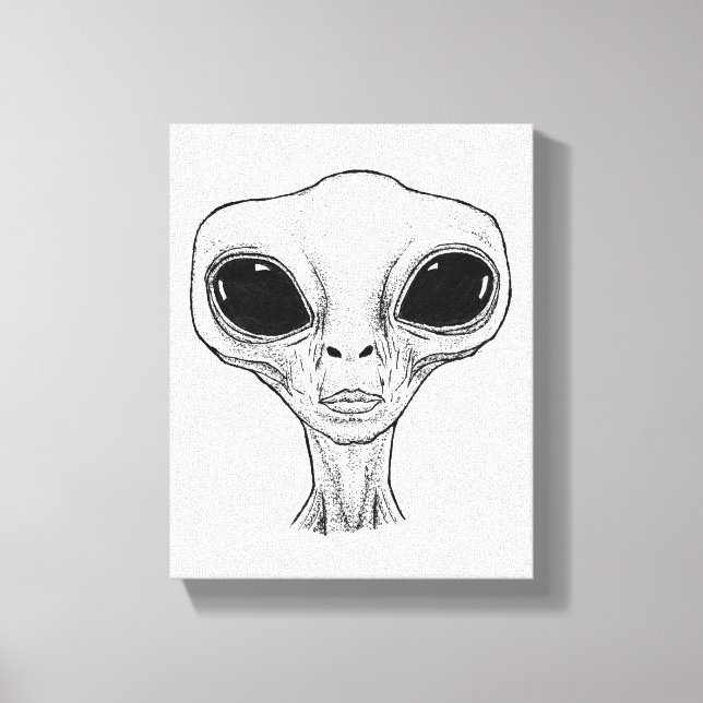 Black and White Alien Head Illustration Leinwanddruck (Vorderseite)