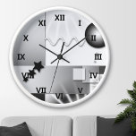 Black and White Art Deco Style Wall Clock Runde Wanduhr<br><div class="desc">Wall clock with a playful art deco design in black and white.</div>