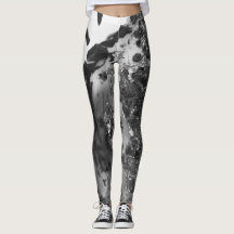 Black and white art texture painting legging pants