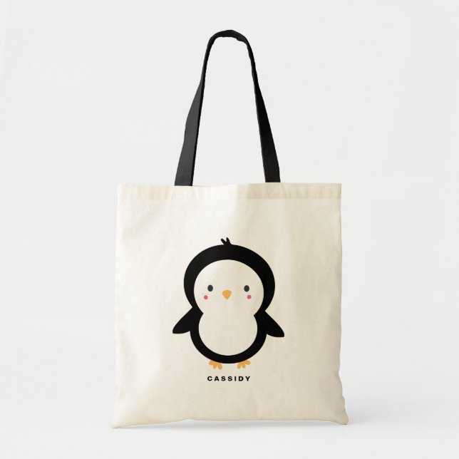 Black and White Baby Pinguin Kinder Personalisiert Tragetasche (Vorne)