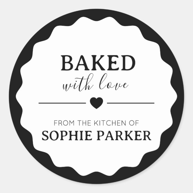 Black and White  Baked With Love Scallop Sticker (Vorderseite)