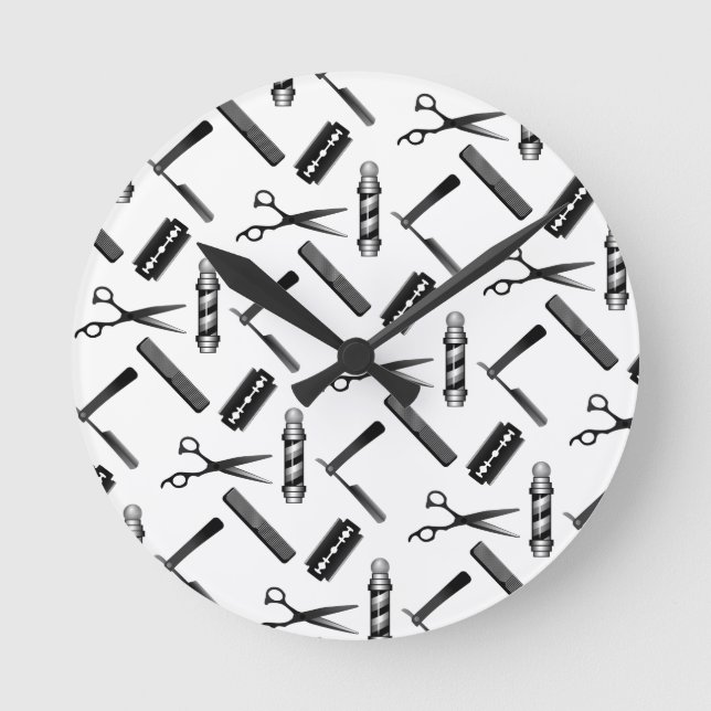 Black and White Barber's Pole Pattern Runde Wanduhr (Vorderseite)