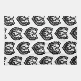 Black and White Bear's Face Ink Drawing Geschirrtuch