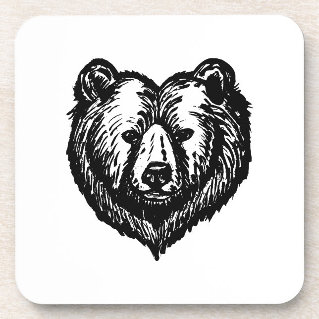 Black and White Bear's Face Ink Drawing Getränkeuntersetzer (Vorderseite)