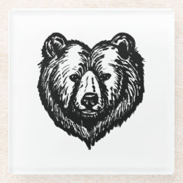 Black and White Bear's Face Ink Drawing Glasuntersetzer