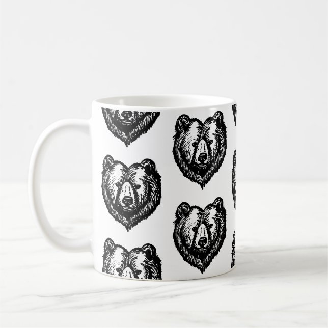 Black and White Bear's Face Ink Drawing Kaffeetasse (Links)