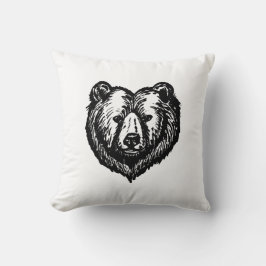 Black and White Bear's Face Ink Drawing Kissen