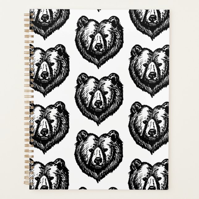Black and White Bear's Face Ink Drawing Planer (Vorderseite)