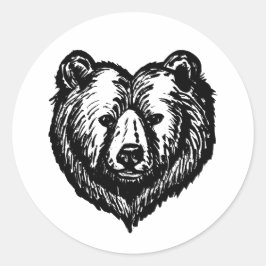 Black and White Bear's Face Ink Drawing Runder Aufkleber