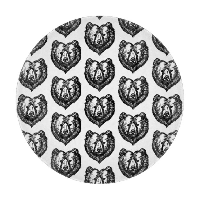 Black and White Bear's Face Ink Drawing Schneidebrett (Vorderseite)