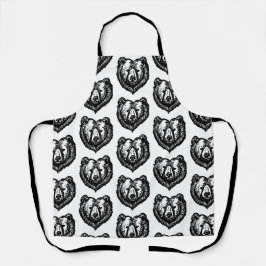 Black and White Bear's Face Ink Drawing Schürze