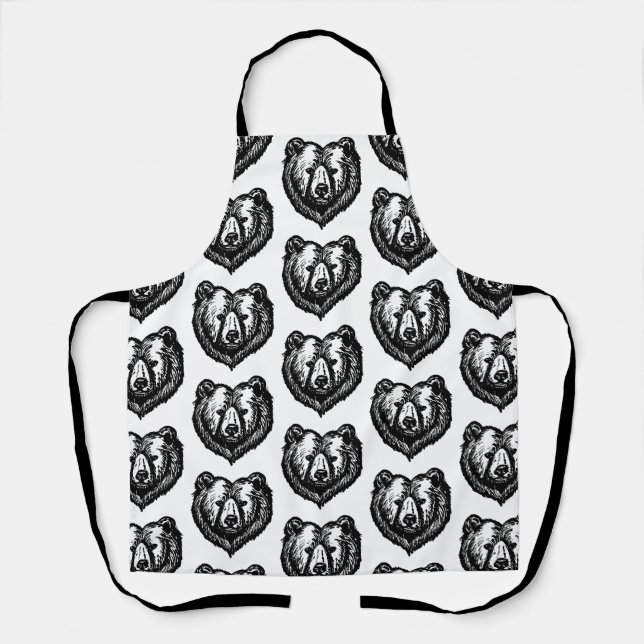 Black and White Bear's Face Ink Drawing Schürze (Vorderseite)