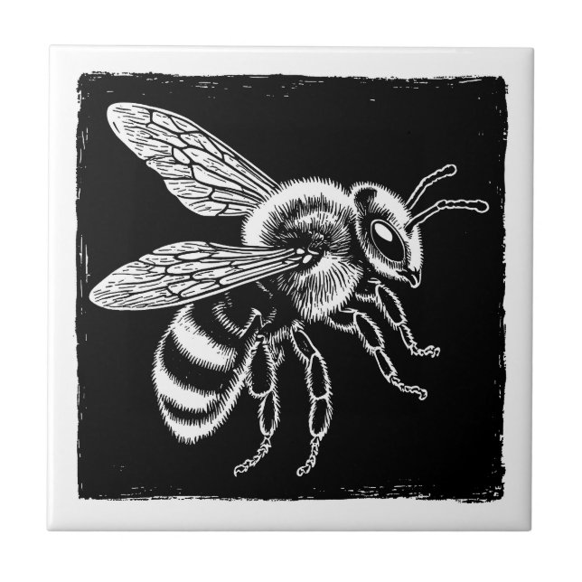 Black and White Bee Fliese (Vorderseite)