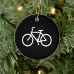Black and White Bike Graphic Keramikornament<br><div class="desc">White bike symbol based on a typical bike route sign. A nice gift for bicyclists. You can change the background color from black to your favorite color. Create your own personalized bicycle Christmas ornaments for boys.</div>