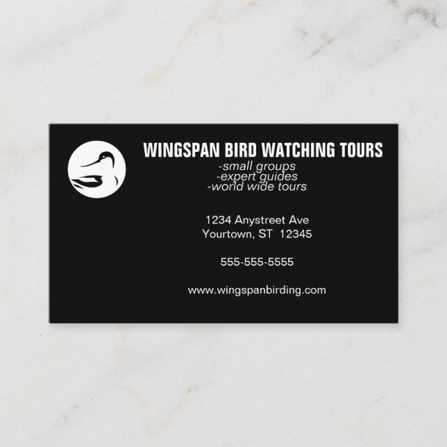 Black and White Bird Watching Wildlife Eco Tourism Visitenkarte (Vorderseite)