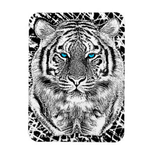 Black And White Blue Eyes Tiger design Magnet